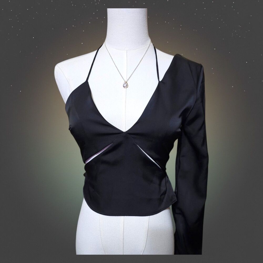 Zara Wmns S Asym One Shoulder Halter Backless Crop Top Y2K Indie Sleaze NWT